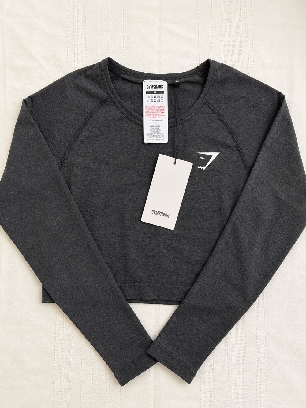 Gymshark Women's Charcoal Black Cropped Long-Sleeve Top